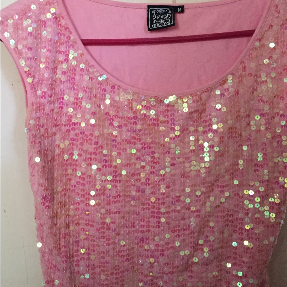 Sequined pink tank top